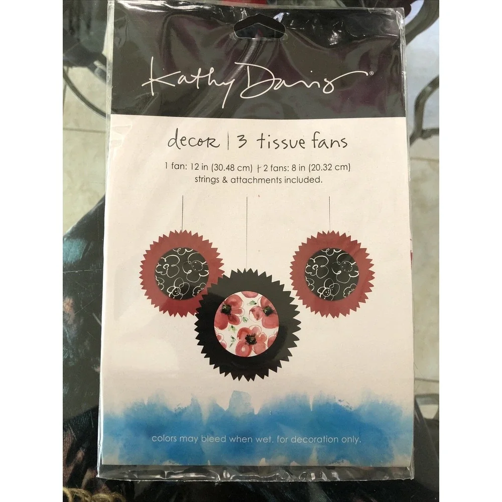 lot of 3 Kathy Davis dangling Decorative Tissue Fans 12